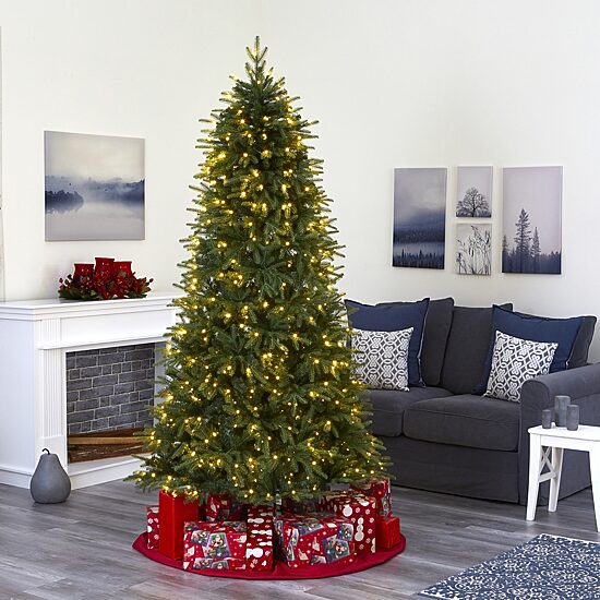 Nearly Natural 8 Foot Natural Look Fir With 3470 Bendable Branches And 700 Clear Led Lights Pre-Lit Christmas Tree