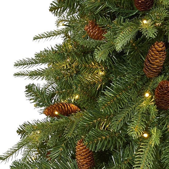 Nearly Natural 8 Foot Natural Look Spruce With Pine Cones And 550 Clear Led Lights Pre-Lit Christmas Tree