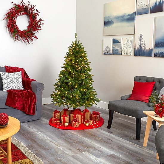 Nearly Natural 5 Foot Natural Look Spruce With 200 Clear Led Lights Pre-Lit Christmas Tree