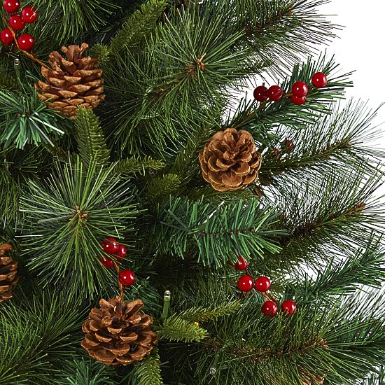 Nearly Natural 5 Foot Pine With Pine Cones And Berries And 150 Clear Led Lights Pre-Lit Christmas Tree