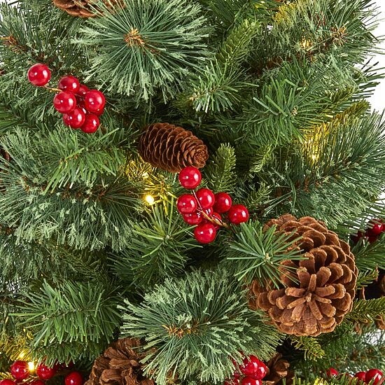 Nearly Natural 3 Foot Pine With Pine Cones And Berries And 50 Clear Led Lights Pre-Lit Christmas Tree