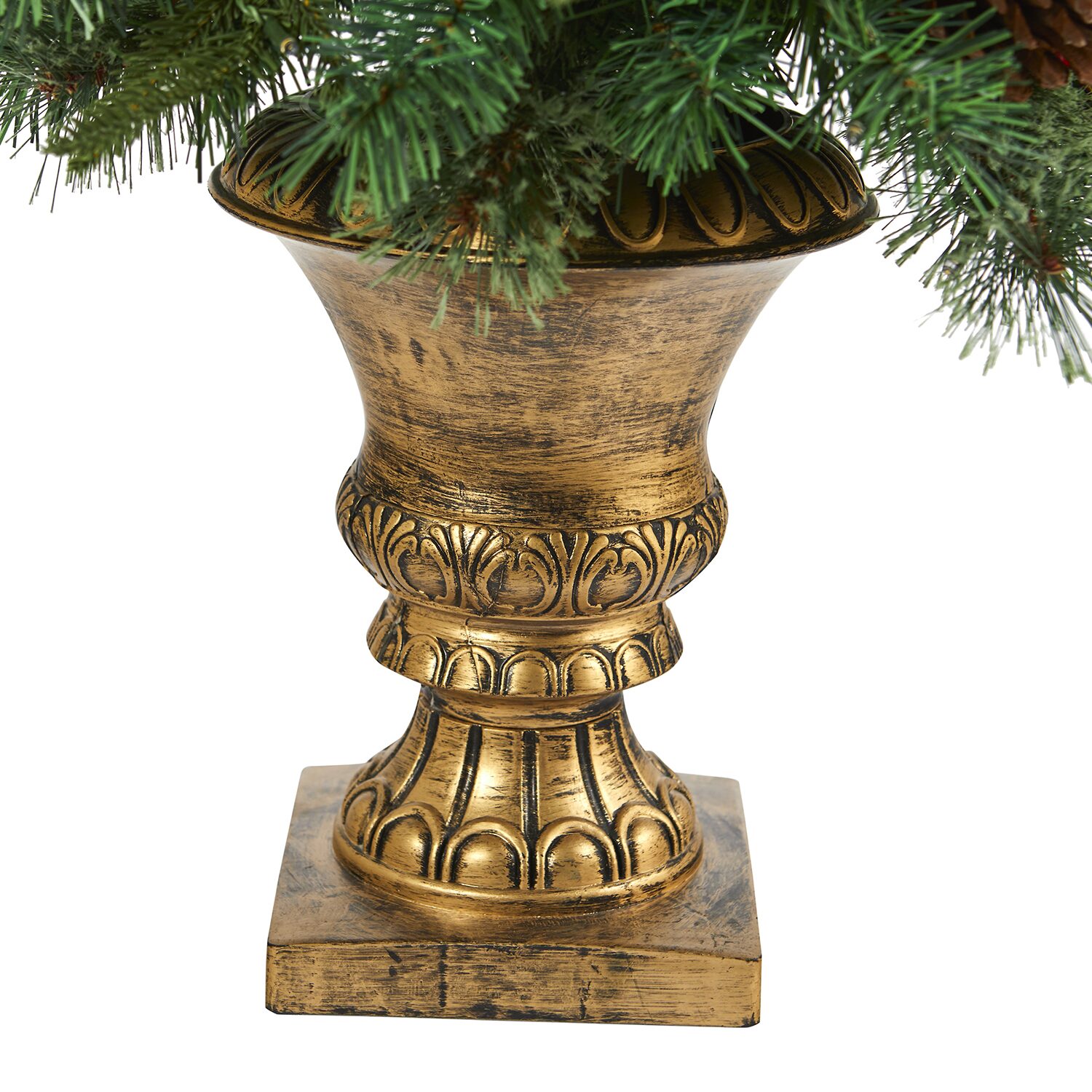 Nearly Natural Pinecone And Berries Christmas In Decorative Urn 4 Foot Pre-Lit Pine Christmas Tree