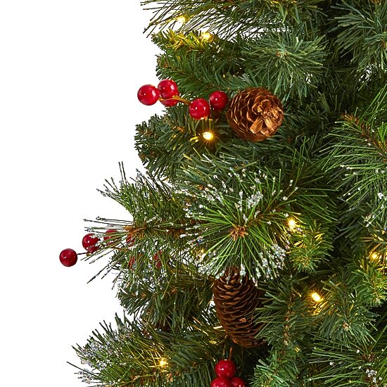 Nearly Natural 4 Foot Pine In Decorative Urn With Pinecone And Berries And 100 Clear Led Lights Pre-Lit Christmas Tree