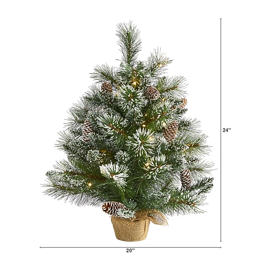 Nearly Natural 2 Foot Frosted Pine With Pinecones And Burlap Base Pre-Lit Christmas Tree
