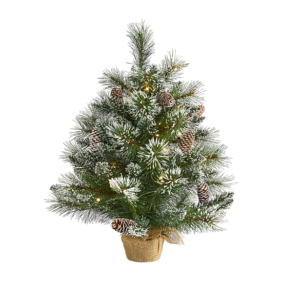 Nearly Natural 2 Foot Frosted Pine With Pinecones And Burlap Base Pre-Lit Christmas Tree
