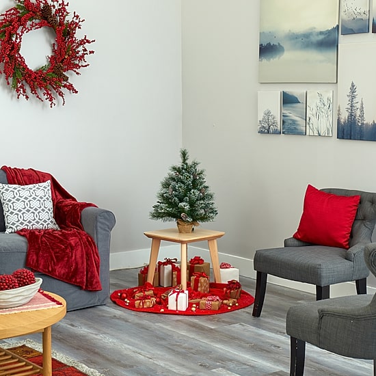 Nearly Natural 2 Foot Frosted Pine With Pinecones And Burlap Base Pre-Lit Christmas Tree