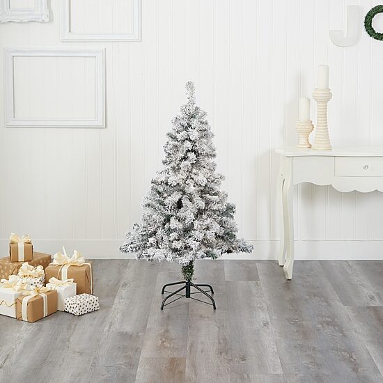 Nearly Natural 4 Foot Rock Springs Flocked Spruce Christmas Tree
