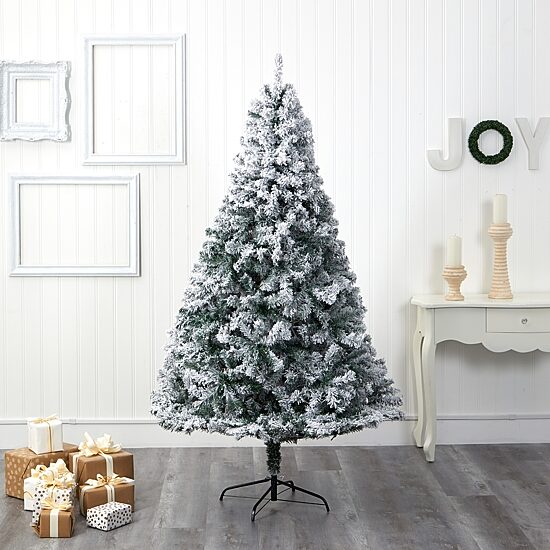 Nearly Natural 7 Foot Rock Springs Flocked Spruce With 800 Bendable Branches Christmas Tree