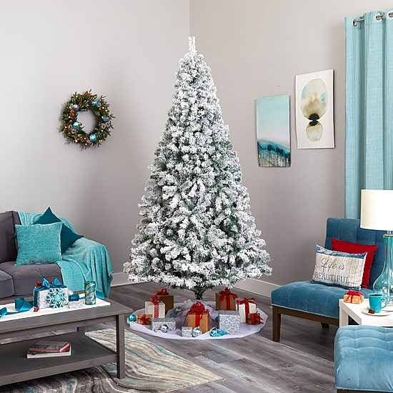 Nearly Natural 8 Foot Rock Springs Flocked Spruce Christmas Tree