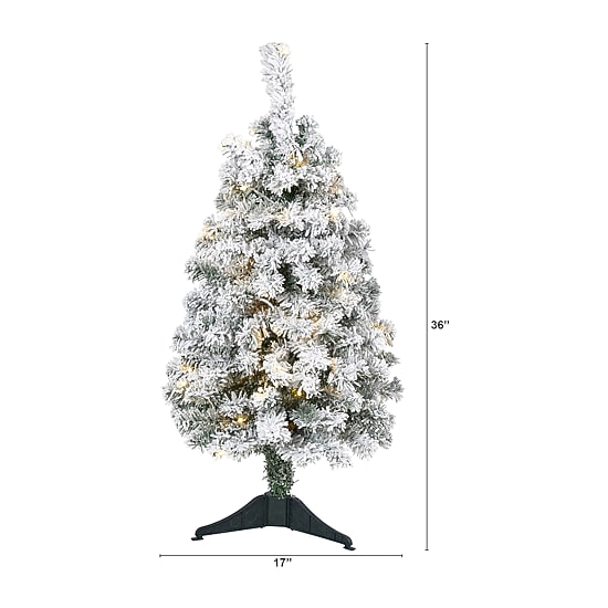 Nearly Natural 3 Foot Flocked Rock Springs Spruce Pre-Lit Christmas Tree