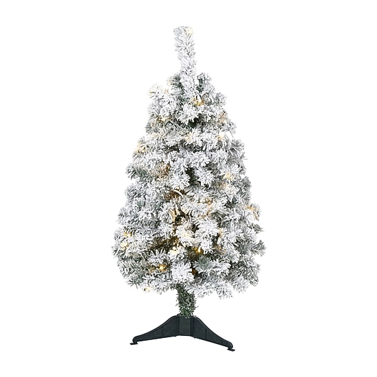 Nearly Natural 3 Foot Flocked Rock Springs Spruce Pre-Lit Christmas Tree