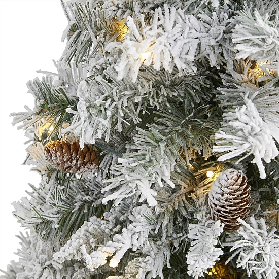 Nearly Natural 3 Foot Flocked White River Mountain Pine With Pinecones Pre-Lit Christmas Tree