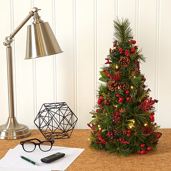 Nearly Natural 2 Foot Mixed Berry And Pine Cone With 35 Clear Led Lights Pre-Lit Christmas Tree