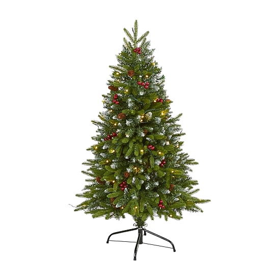 Nearly Natural 4 Foot Snow Tipped Spruce With Frosted Berries And Pinecones And 100 Clear Led Lights Pre-Lit Christmas Tree