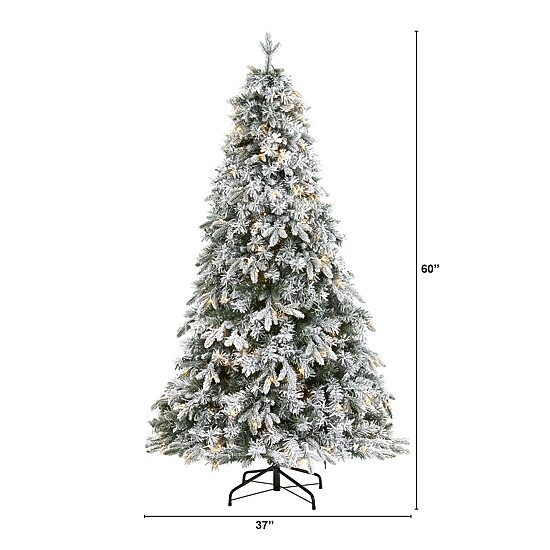 Nearly Natural 5 Foot Flocked Vermont Mixed Pine With 150 Clear Led Lights Pre-Lit Christmas Tree