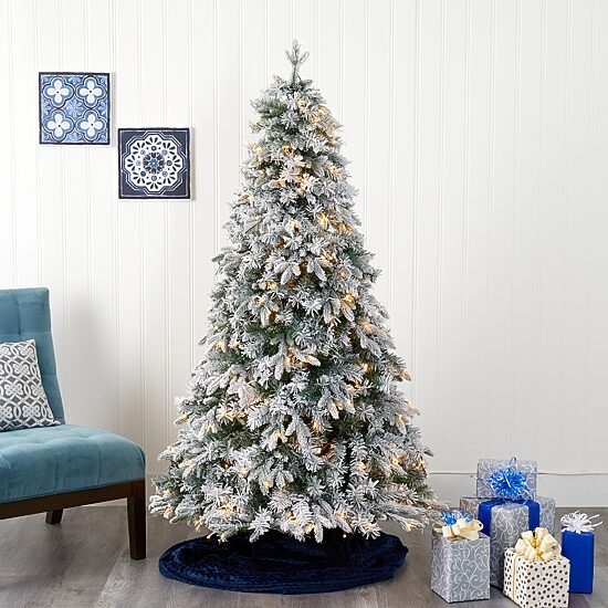 Nearly Natural 5 Foot Flocked Vermont Mixed Pine With 150 Clear Led Lights Pre-Lit Christmas Tree