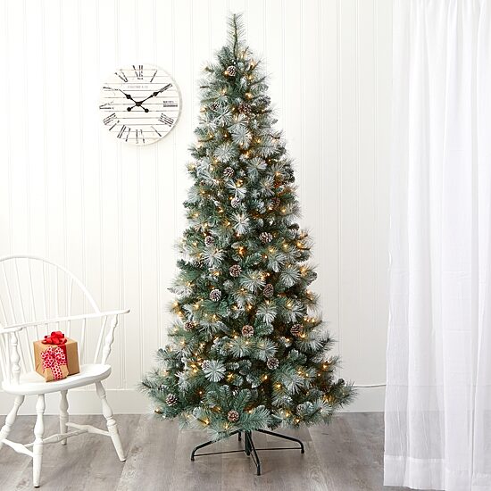 Nearly Natural 7 Foot Pine With Pine Cones And 882 Bendable Branches And 400 Clear Lights Pre-Lit Christmas Tree