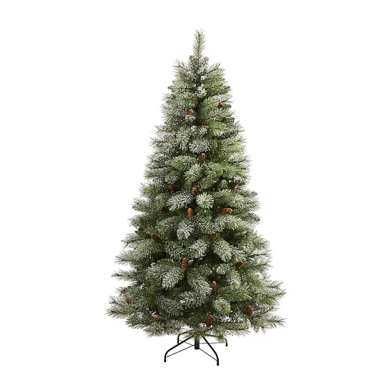 Nearly Natural 6 Foot Snowed French Alps Mountain Pine With Pine Cones And 583 Bendable Branches Christmas Tree
