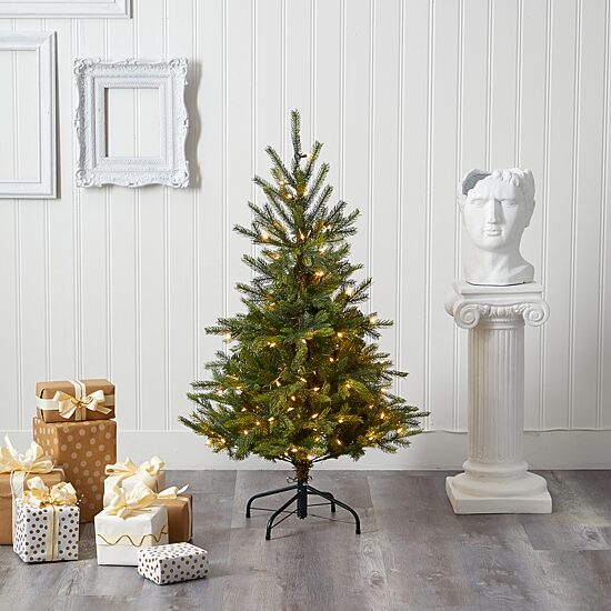 Nearly Natural 4 Foot North Carolina Spruce With 207 Bendable Branches And 100 Clear Lights Pre-Lit Christmas Tree