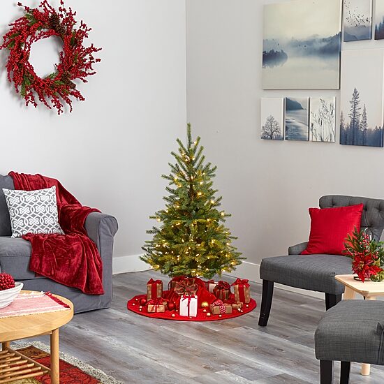 Nearly Natural 4 Foot North Carolina Spruce With 207 Bendable Branches And 100 Clear Lights Pre-Lit Christmas Tree