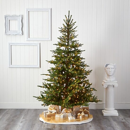 Nearly Natural 7 Foot North Carolina Spruce With 931 Bendable Branches And 450 Clear Lights Pre-Lit Christmas Tree
