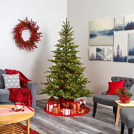 Nearly Natural 7 Foot North Carolina Spruce With 931 Bendable Branches And 450 Clear Lights Pre-Lit Christmas Tree