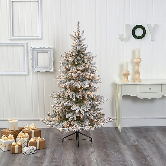 Nearly Natural 6 Foot West Virginia Flocked Spruce With 850 Bendable Branches And 300 Clear Lights Pre-Lit Christmas Tree