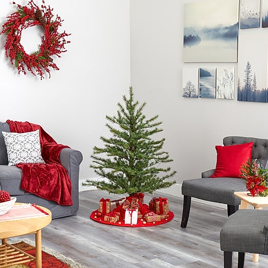 Nearly Natural 4 Foot Mountain Pine With 374 Bendable Branches And 100 Clear Lights Pre-Lit Christmas Tree