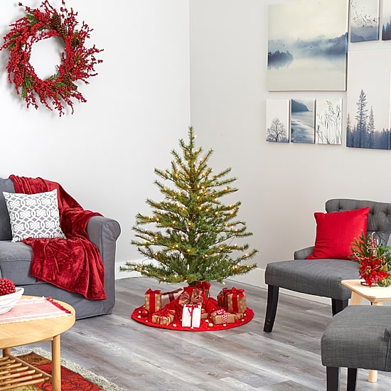 Nearly Natural 4 Foot Mountain Pine With 374 Bendable Branches And 100 Clear Lights Pre-Lit Christmas Tree
