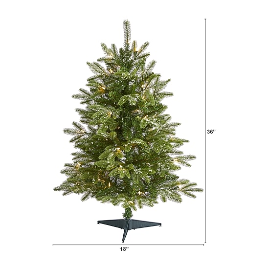 Nearly Natural 3 Foot Snowed Grand Teton Fir With  111 Bendable Branches And 50 Clear Lights Pre-Lit Christmas Tree