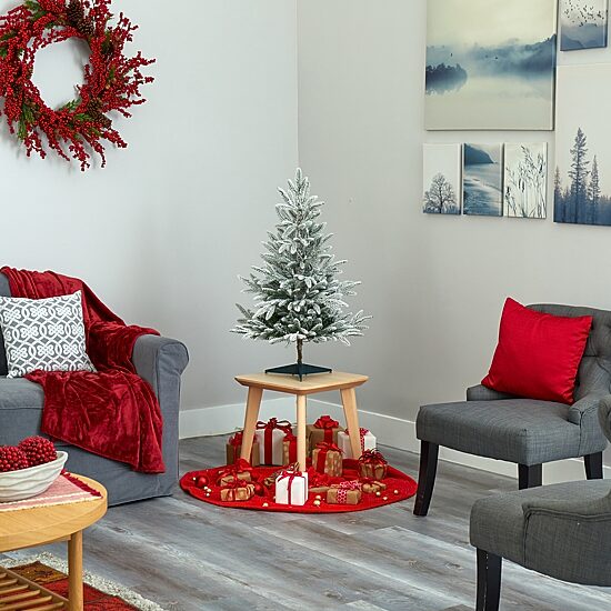 Nearly Natural 3 Foot Manchester Flocked Spruce Pre-Lit Christmas Tree