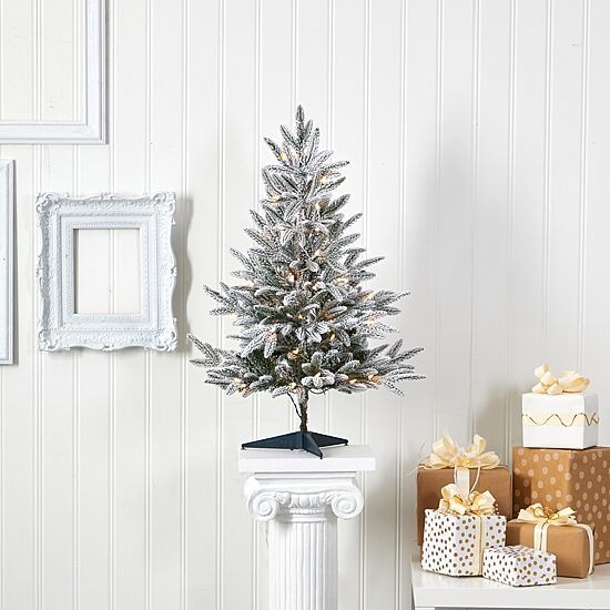 Nearly Natural 3 Foot Manchester Flocked Spruce Pre-Lit Christmas Tree