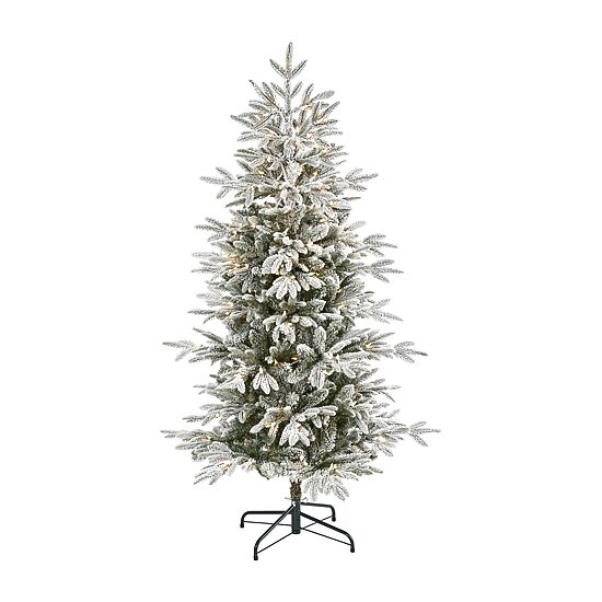 Nearly Natural 5 1/2 Foot Flocked Manchester Spruce With 560 Bendable Branches And 200 Lights Pre-Lit Christmas Tree