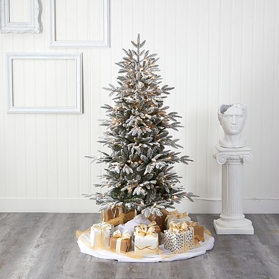 Nearly Natural 5 1/2 Foot Flocked Manchester Spruce With 560 Bendable Branches And 200 Lights Pre-Lit Christmas Tree