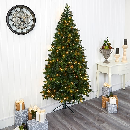 Nearly Natural 7 Foot Grand Teton Flat Back Spruce With 953 Bendable Branches And 220 Clear Led Lights Pre-Lit Christmas Tree