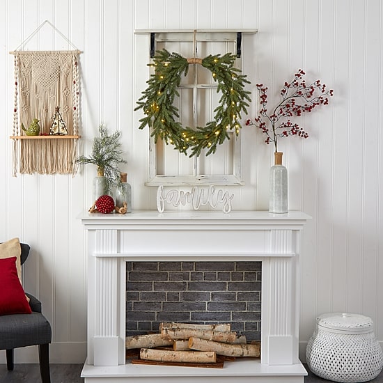 Nearly Natural 24" Holiday Christmas Pre-Lit Cascading Pine Indoor Pre-Lit Christmas Wreath