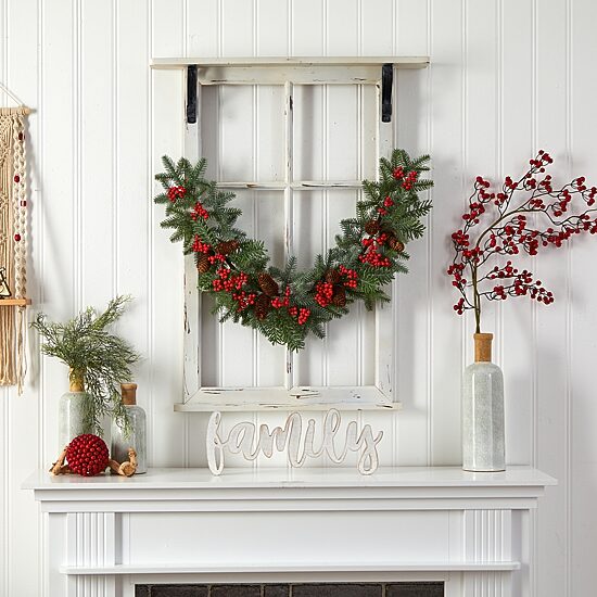 Nearly Natural 40in. Pines; Red Berries And Pinecones Christmas Indoor Garland
