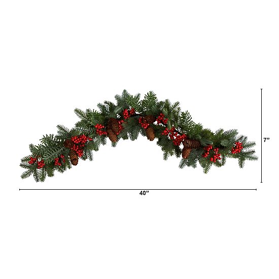 Nearly Natural 40in. Pines; Red Berries And Pinecones Christmas Indoor Garland