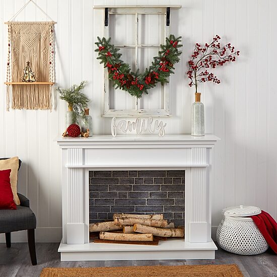 Nearly Natural 40in. Pines; Red Berries And Pinecones Christmas Indoor Garland
