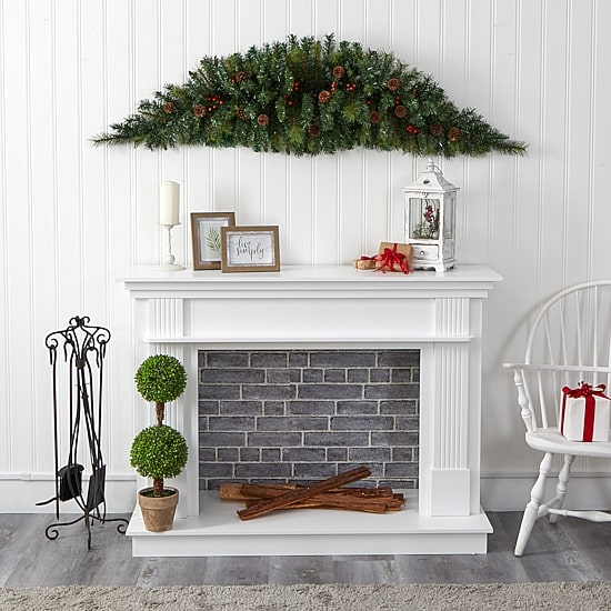 Nearly Natural 6ft. Christmas Swag With 50 Led Lights; Berries And Pine Cones Pre-Lit Swag