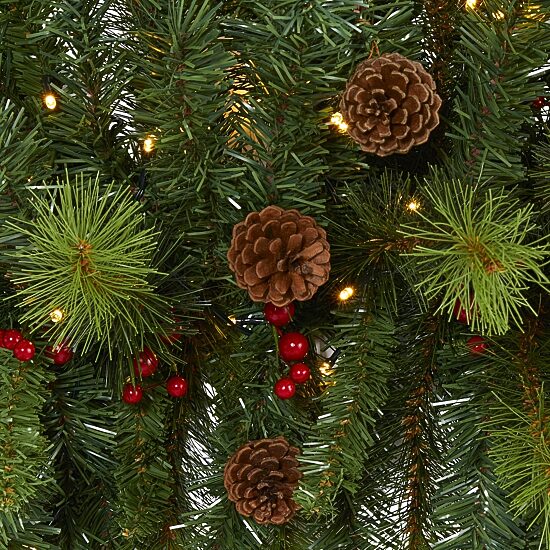 Nearly Natural 6ft. Christmas Swag With 50 Led Lights; Berries And Pine Cones Pre-Lit Swag