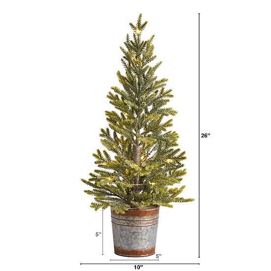 Nearly Natural 26" Natural Look Pine In Rustic Metal Planter Pre-Lit Christmas Tree