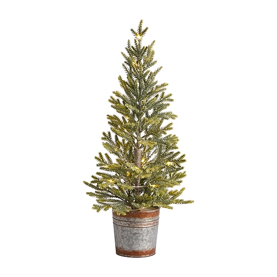 Nearly Natural 26" Natural Look Pine In Rustic Metal Planter Pre-Lit Christmas Tree