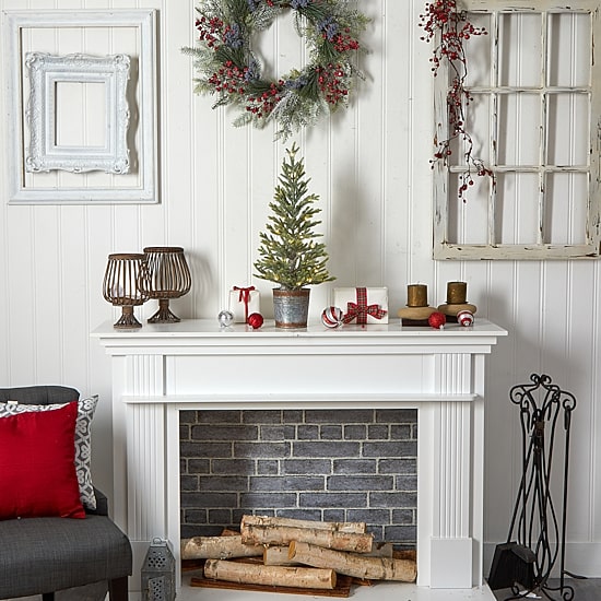 Nearly Natural 26" Natural Look Pine In Rustic Metal Planter Pre-Lit Christmas Tree