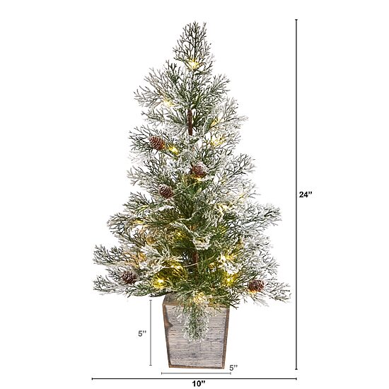 Nearly Natural 2 Foot Frosted Fir With Pinecones In Decorative Planter Pre-Lit Christmas Tree