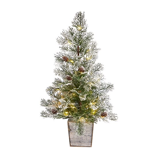 Nearly Natural 2 Foot Frosted Fir With Pinecones In Decorative Planter Pre-Lit Christmas Tree