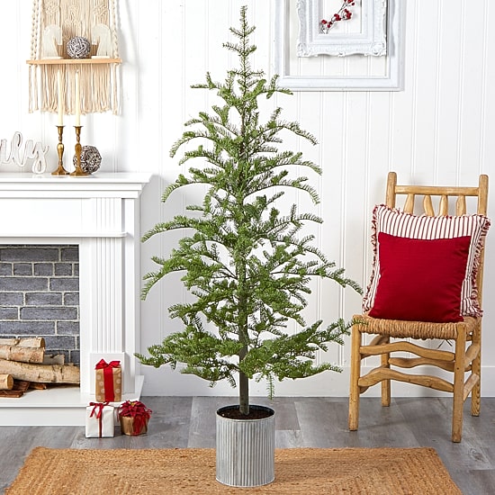 Nearly Natural Christmas In Decorative Planter With 150 Lights 5 1/2 Foot Pre-Lit Pine Christmas Tree