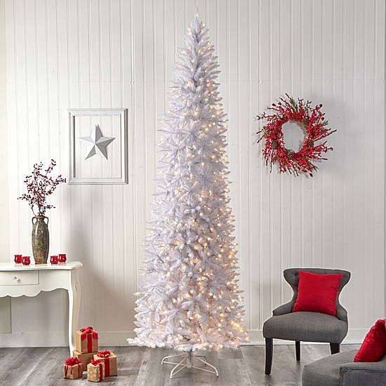 Nearly Natural 10 Foot White Fir With 2420 Bendable Branches And 800 Warm White Led Lights Pre-Lit Christmas Tree