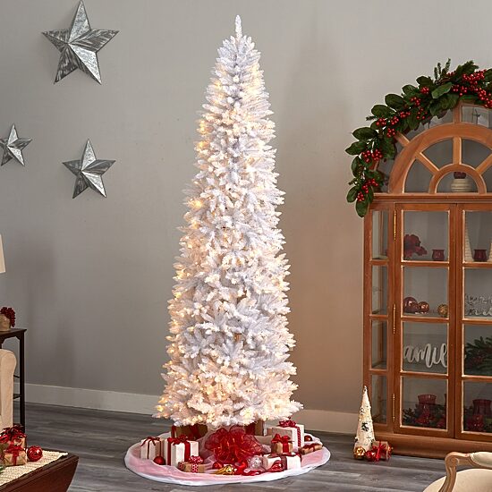 Nearly Natural 9 Foot Slim White Fir Pre-Lit Christmas Tree