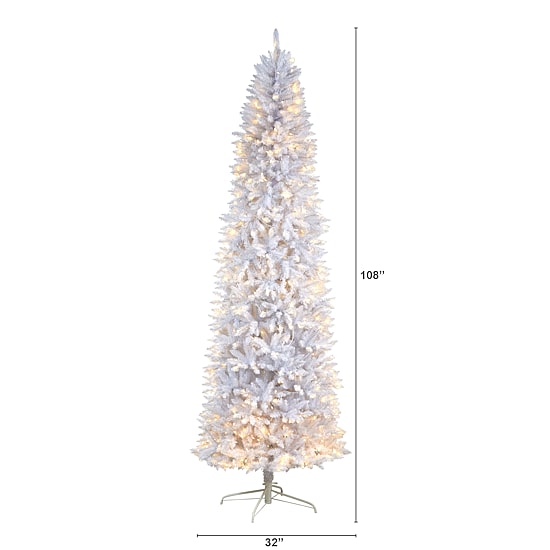 Nearly Natural 9 Foot Slim White Fir Pre-Lit Christmas Tree
